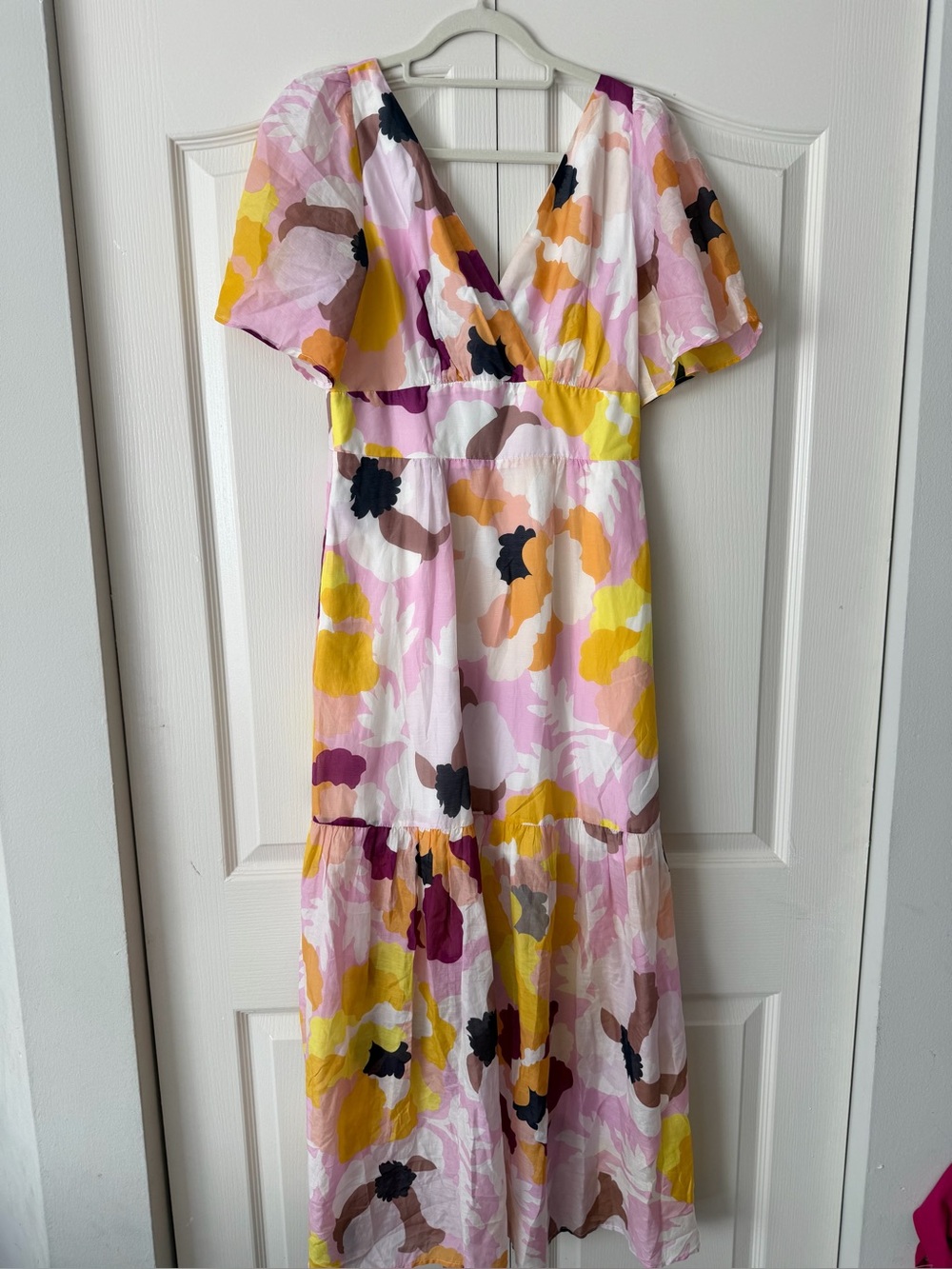 Anthropologie Maeve Pink, Yellow & Black Floral Maxi Dress